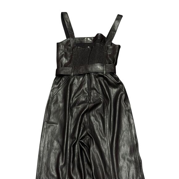 Alice + Olivia Linette Vegan Leather Jumpsuit Black Wide Leg Size XS - Picture 8 of 12